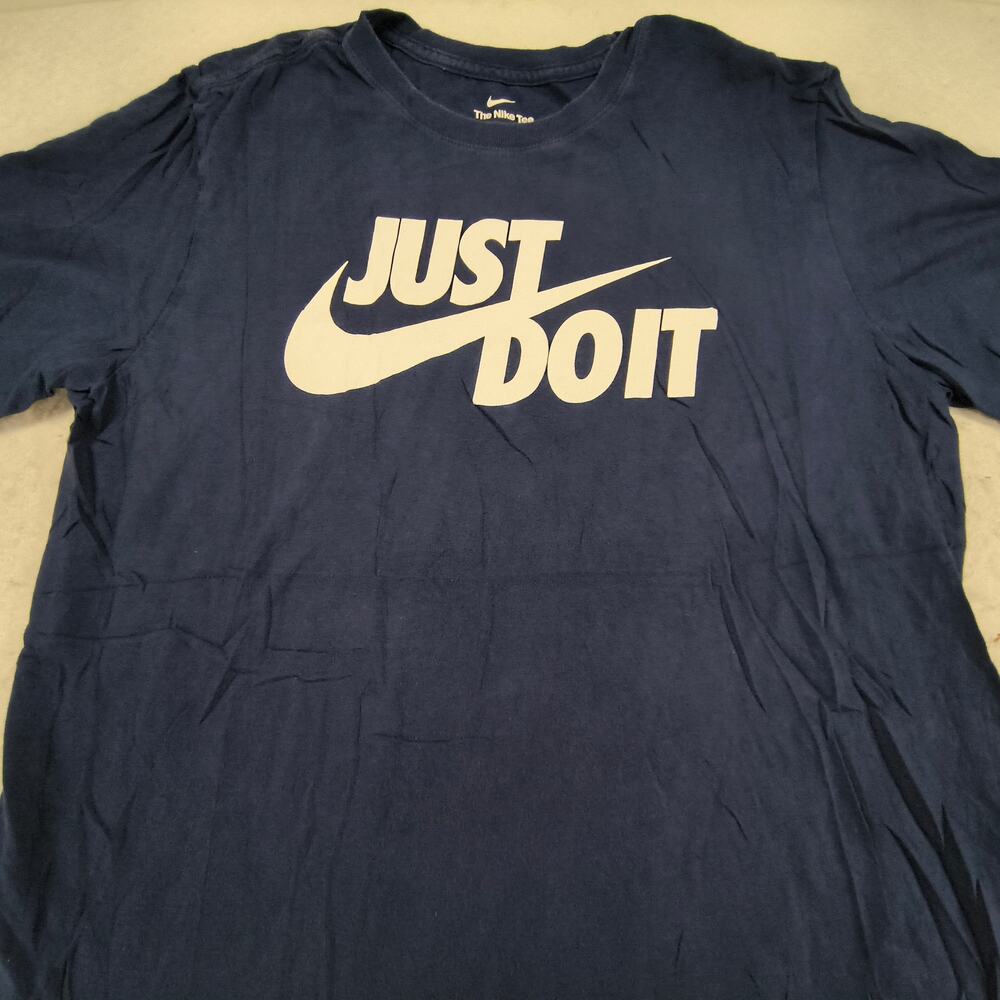 Nike Tee Just Do It Short Sleeve Crew Neck Shirt Mens Size Medium M Navy White